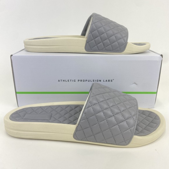 APL Lusso Slide Shoes Mens Size 12‎ Cement Pristine Quilted Comfort Sandals Gray